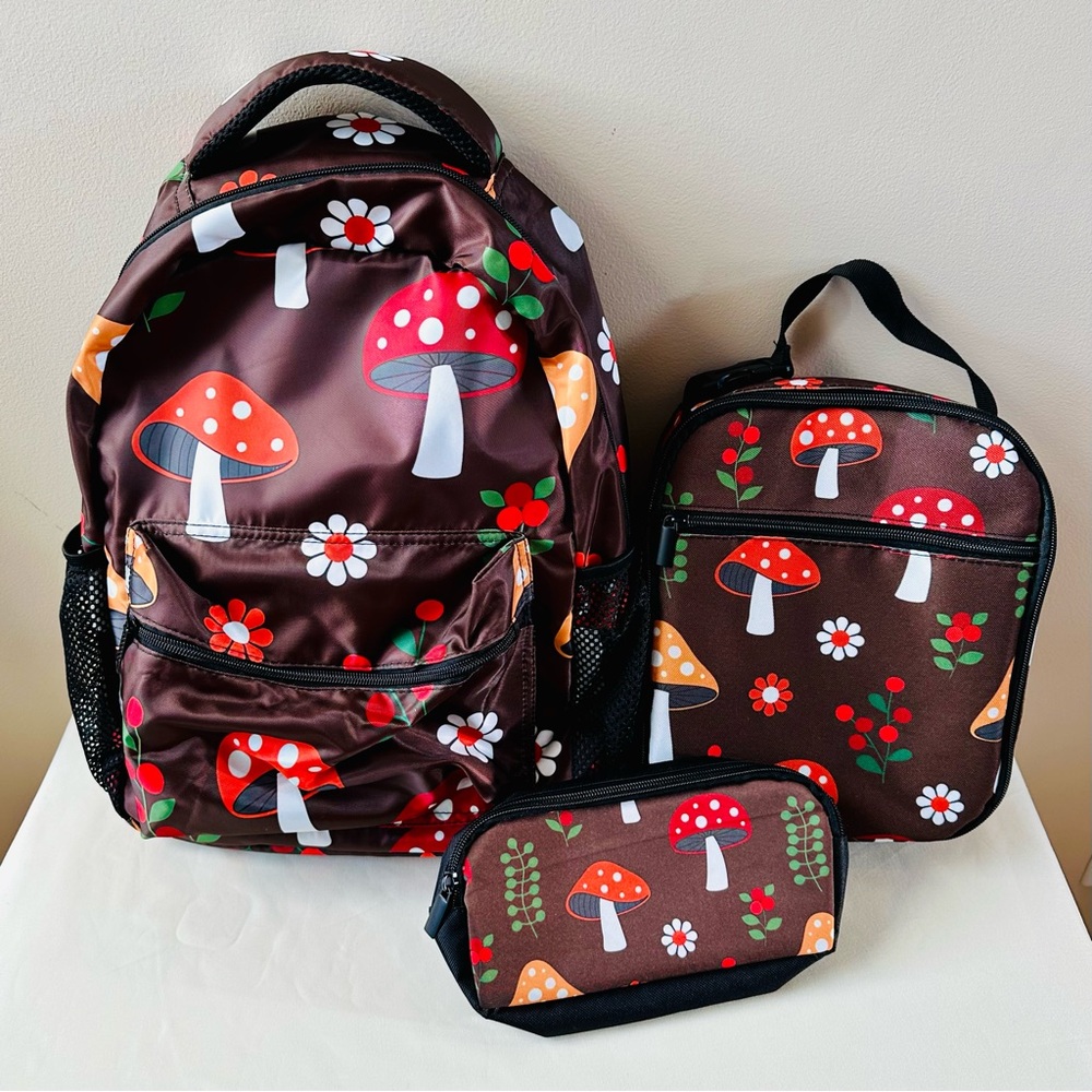 Mushroom Print Backpack Set